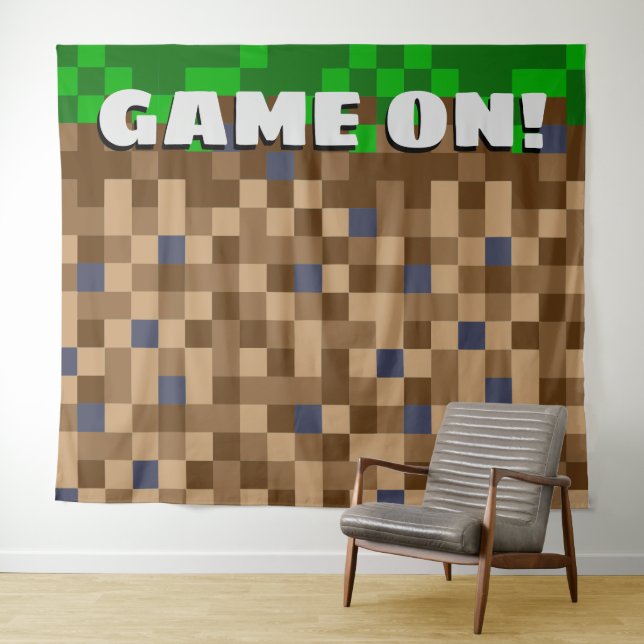 Tapete De Parede Game On Pixeleled Block Gaming Birthday Backdrop (In Situ (Horizontal))