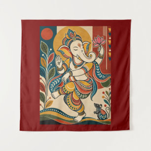 Tapete De Parede Ganesha Dançante Colorido - Madh Tribal Folk India