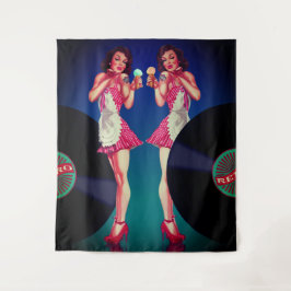 Tapete De Parede Garçonete Pin-Up Retroativo E Registros De Vinil