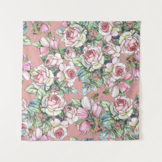 Tapete De Parede Garden flowers rose with tulips painted in waterco