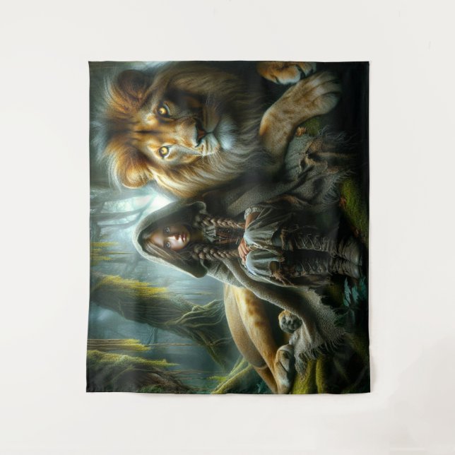 Tapete De Parede Garota com Leão (Frente)