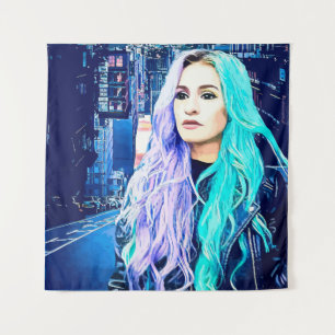 Tapete De Parede Garota da Cidade Abstrato da Arte Digital Surreal