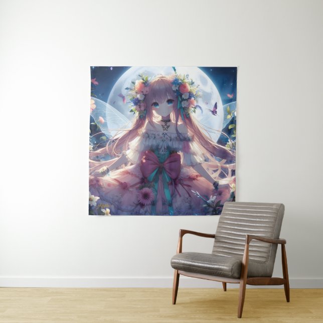 Tapete De Parede Garota de Anime Flor Lua Fada (In Situ)