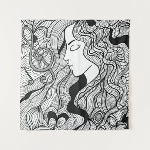 Tapete De Parede Garota e música. Ilustração Vintage. Outlin pre