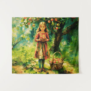 Tapete De Parede Garota jovem em pomar de maçã
