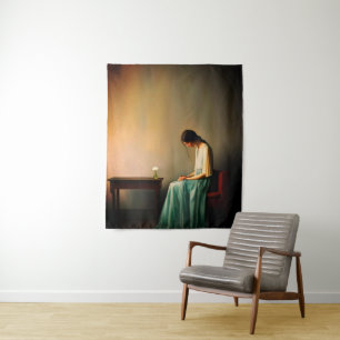 Tapete De Parede Garota Minimalista com Arte de Parede de Flor – Em
