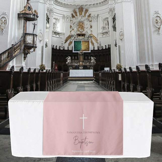 Tapete De Parede Garota Rosa Cruzando Cristando Mesa Batismo Runner (Pink Girl Cross Christening Baptism Table Runner Tapestry)