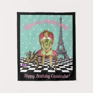 Tapete De Parede Garota Vintage Funky Aniversário Personalizável