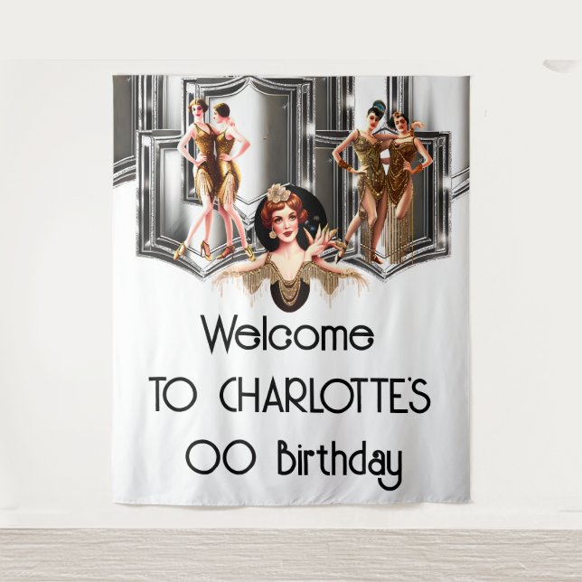 Tapete De Parede Garotas de ouro prateado rugindo 20 Gatsby (Frente)