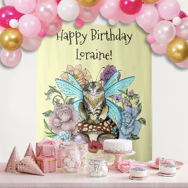 Tapete De Parede Gata Fada Tabby Pastel Caprichosa Fantasia Floral 