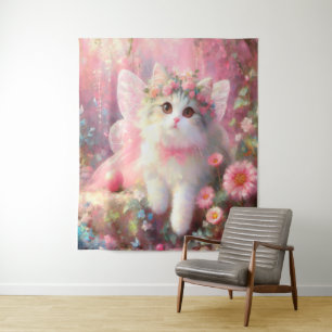 Tapete De Parede Gatinho em Rosas e pintura de flores