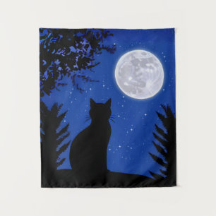 Tapete De Parede Gato a olhar para a lua cheia