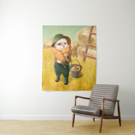 Tapete De Parede Gato Adorável com Hen na Fazenda