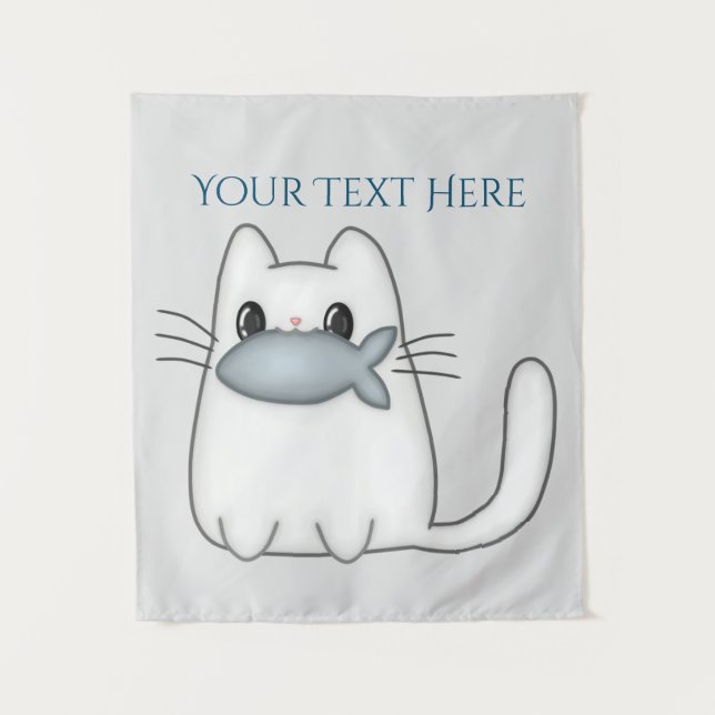 Tapete De Parede Gato bonito com o prêmio Peixe (Frente)