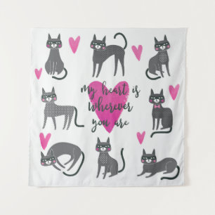 Tapete De Parede Gato bonito: ilustração com cartazes de amor.