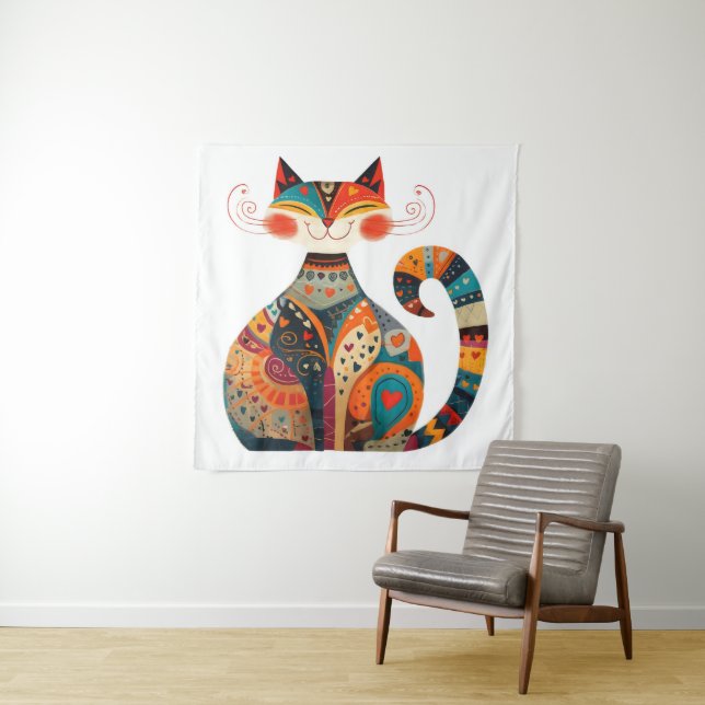 Tapete De Parede Gato Colorido da Arte Popular (In Situ)