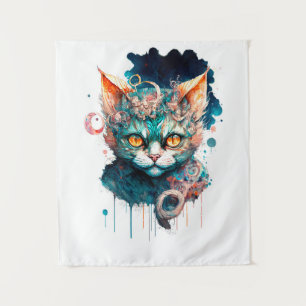 Tapete De Parede Gato de aquarela no estilo steampunk