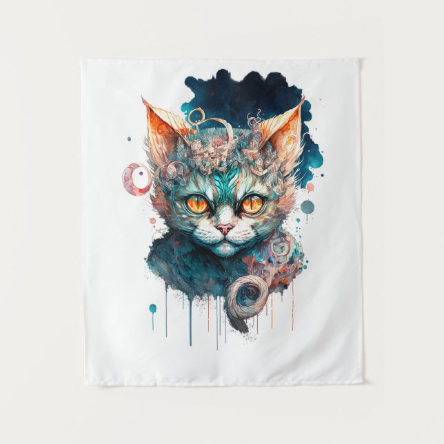 Tapete De Parede Gato de aquarela no estilo steampunk (Frente)