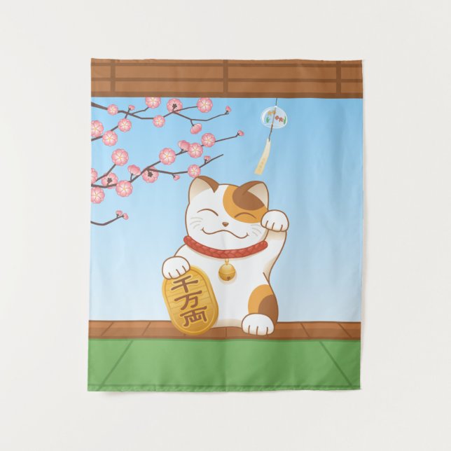 Tapete De Parede Gato de chita afortunado japonês, Maneki Neko (Frente)