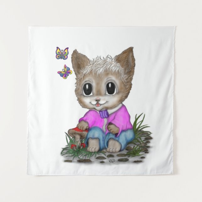 Tapete De Parede Gato de Gato e Borboleta (Frente)