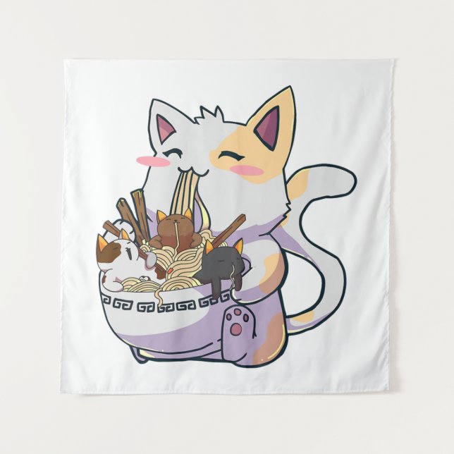 Tapete De Parede Gato De Neko Cinto Com Ramen Noodles Anime Japão (Frente)