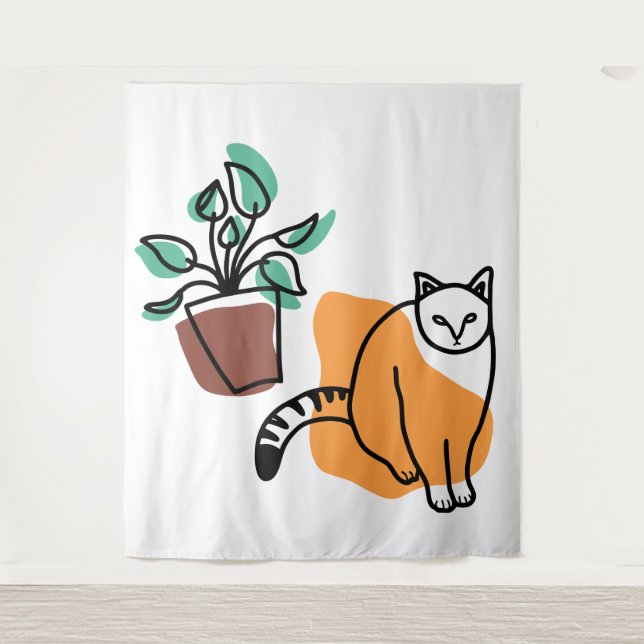Tapete De Parede Gato e planta (Frente)