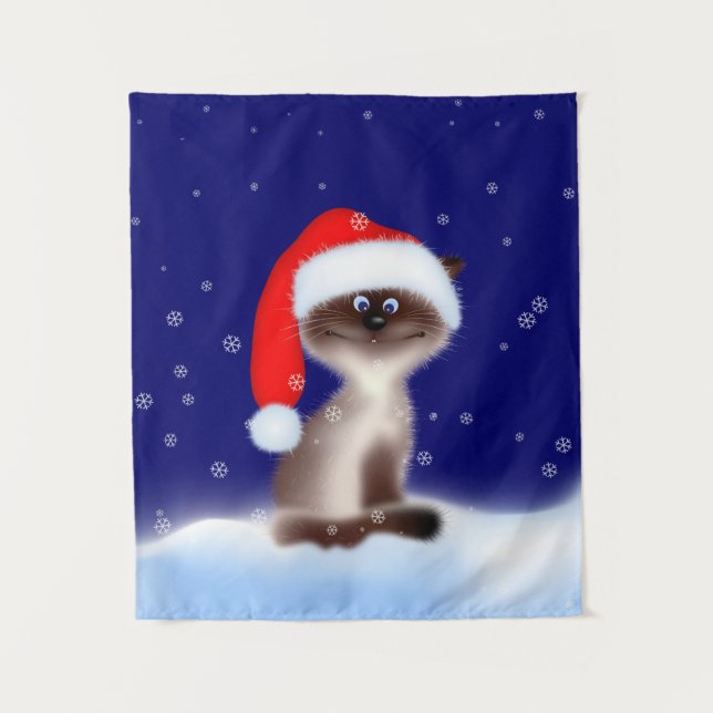 Tapete De Parede Gato em Santa Hat (Frente)