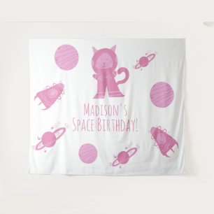 Tapete De Parede Gato Espacial Galáxia Rosa Aniversário