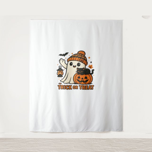 Tapete De Parede Gato Fantasma Bonito, Gatinho Feliz de Halloween,  (Frente)