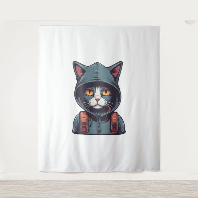 Tapete De Parede gato giro vestindo um sanduíche verde (Frente)