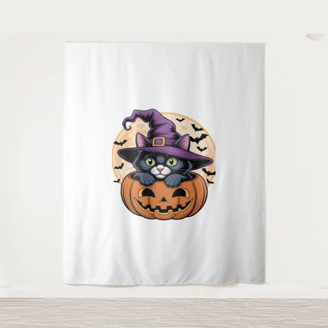 Tapete De Parede Gato Halloween Pumpkin Black Cat Oversize T Shirt (Frente)