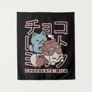 Tapete De Parede Gato Kawaii com Leite de Chocolate – Arte Pop Japo