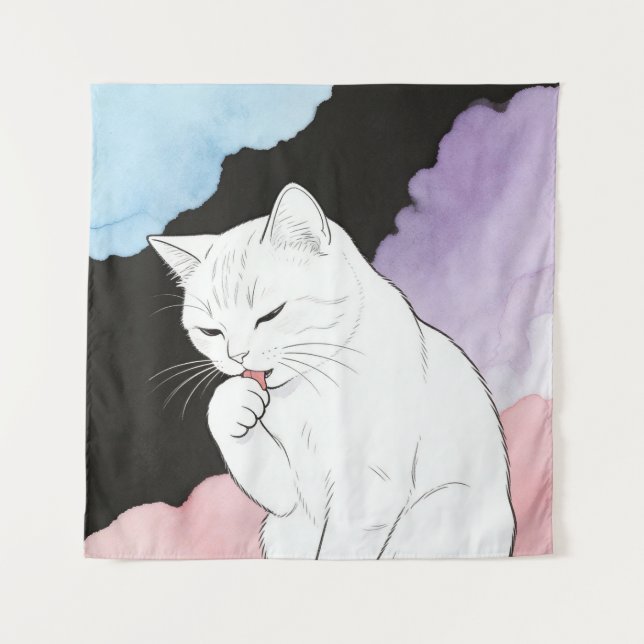 Tapete De Parede Gato Limpando sua Pata (Frente)
