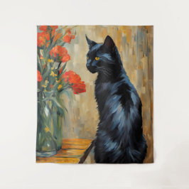 Tapete De Parede Gato Negro e Flores