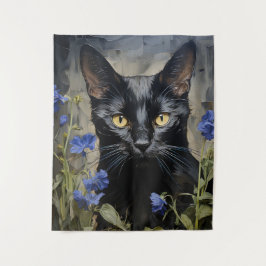 Tapete De Parede Gato Negro e Flores