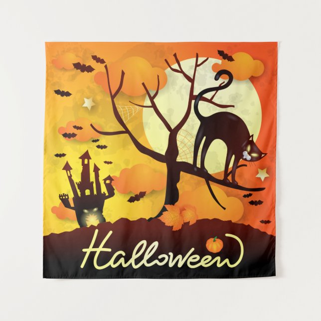 Tapete De Parede Gato Negro Halloween (Frente)