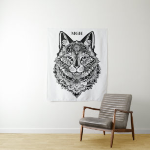 Tapete De Parede Gato Ornamental Monograma Personalizado