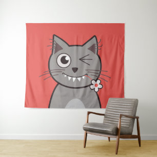Tapete De Parede Gato pisc engraçado do gatinho dos desenhos
