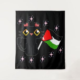 Tapete De Parede gato preto bonito segura bandeira da Palestina