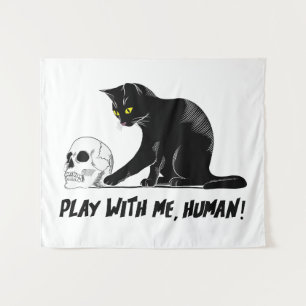 Tapete De Parede Gato Preto Com Caveira Brincando Comigo Cansado
