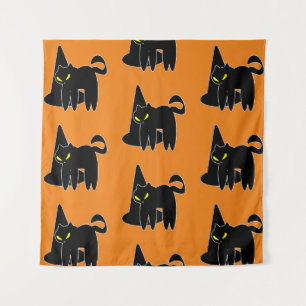 Tapete De Parede Gato Preto de Halloween Vintage Bruxa Laranja