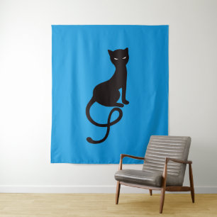 Tapete De Parede Gato preto mau gracioso azul