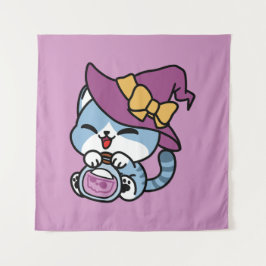 Tapete De Parede Gato Tabby de Halloween – Arte de Chapéu de Bruxa 