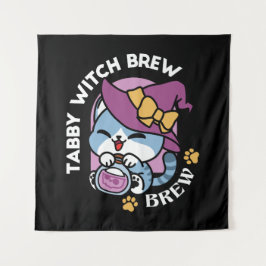 Tapete De Parede Gato Tabby de Halloween – Arte de Chapéu de Bruxa 