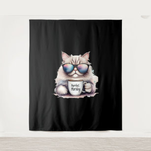 Tapete De Parede gato usando óculos de sol e segurando uma caneca d