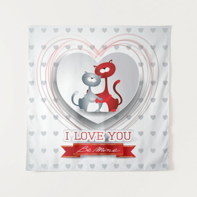 Tapete De Parede Gatos Apaixonados com Coração (Frente)