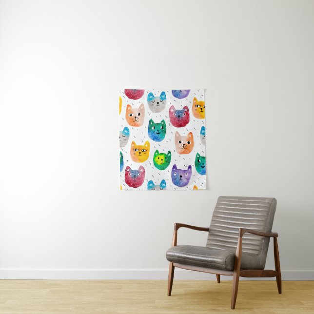 Tapete De Parede Gatos com aquarelas e amigos (In Situ)