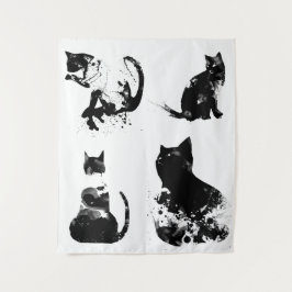 Tapete De Parede Gatos De Aquarela, Gato Preto, Mínimo, Preto E Bra