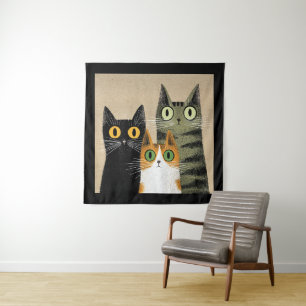 Tapete De Parede Gatos de Desenho Animado Fofos, Olhos Arregalados,