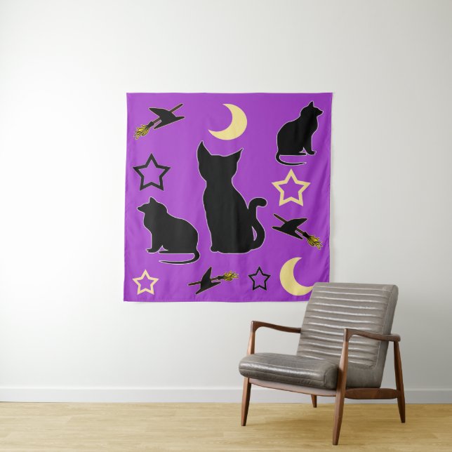 Tapete De Parede Gatos e Chapéus de Bruxas (In Situ)